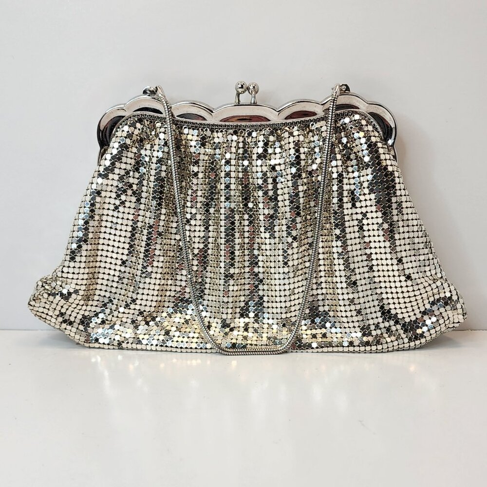 Silver Glitter Clutch Purse | Snap Closure | Chain Handle Evening Bag